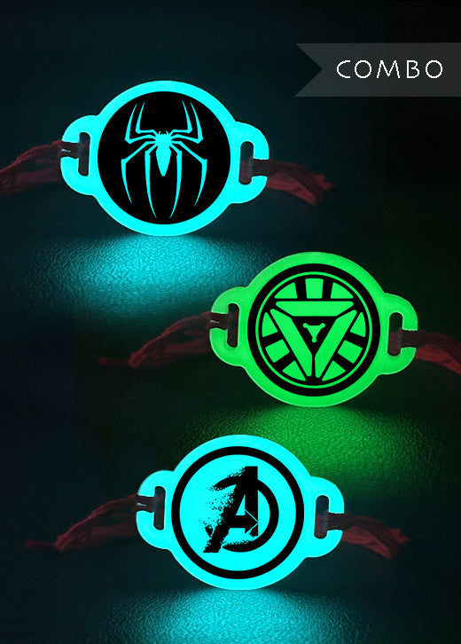 Combo | Arc Reactor | Spiderman | Avengers | Rakhi | Glow in Dark