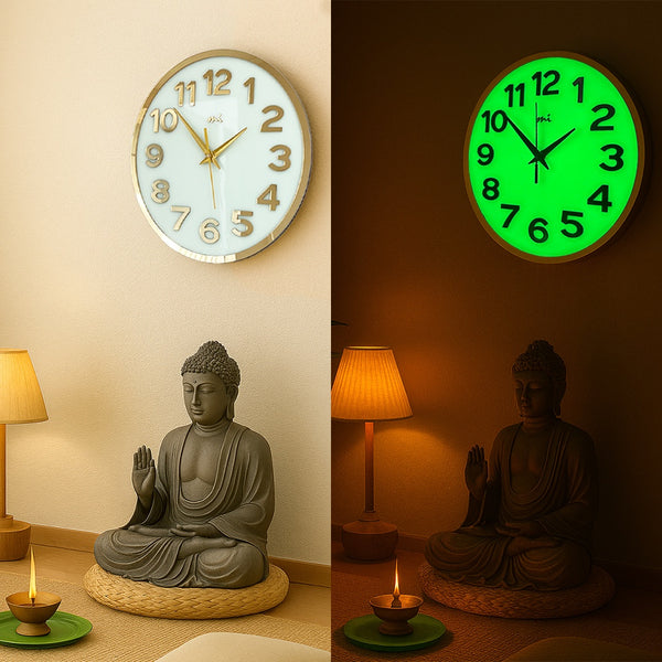 Golden | Classic Digits (Modern) | Wall Clock | Glow in Dark | Without Glass lid