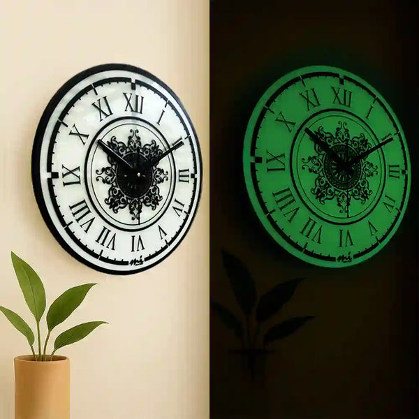 Mandala Design with Roman Digits | Wall Clock | Glow in Dark